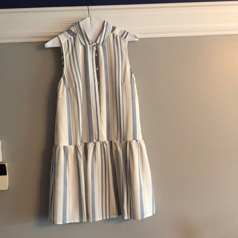 Blue and white striped dress
